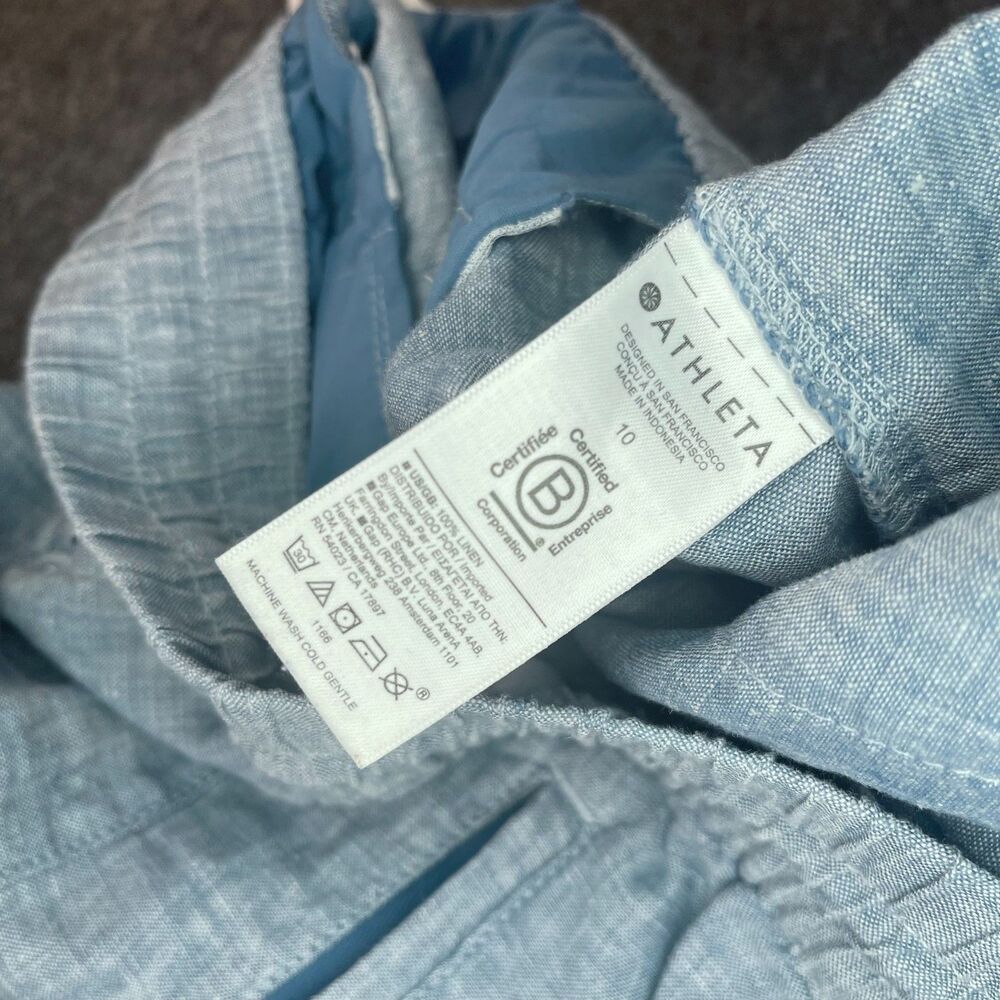 Athleta Cabo Linen Jogger Pants 10 Blue Drawstring Beach Coastal Resort Vacay - Picture 10 of 15